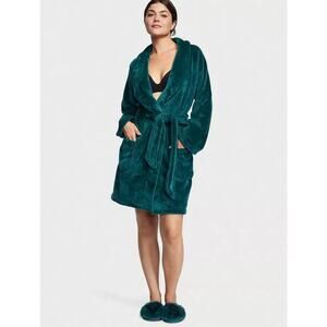 Victoria's Secret Logo XS/ S Robe Plush Fleece Emerald Green Christmas